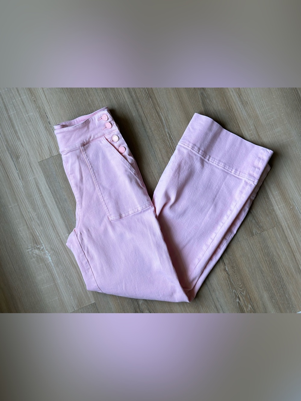 Alice + Olivia Donald Button Trim High Waist Sailor Jeans Pink Size 26